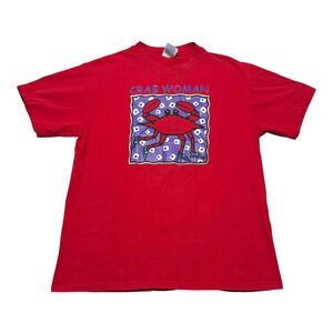 Vintage 1994 Hanes Crab Woman Art Cotton Ocean Nature Shirt Women's Large
